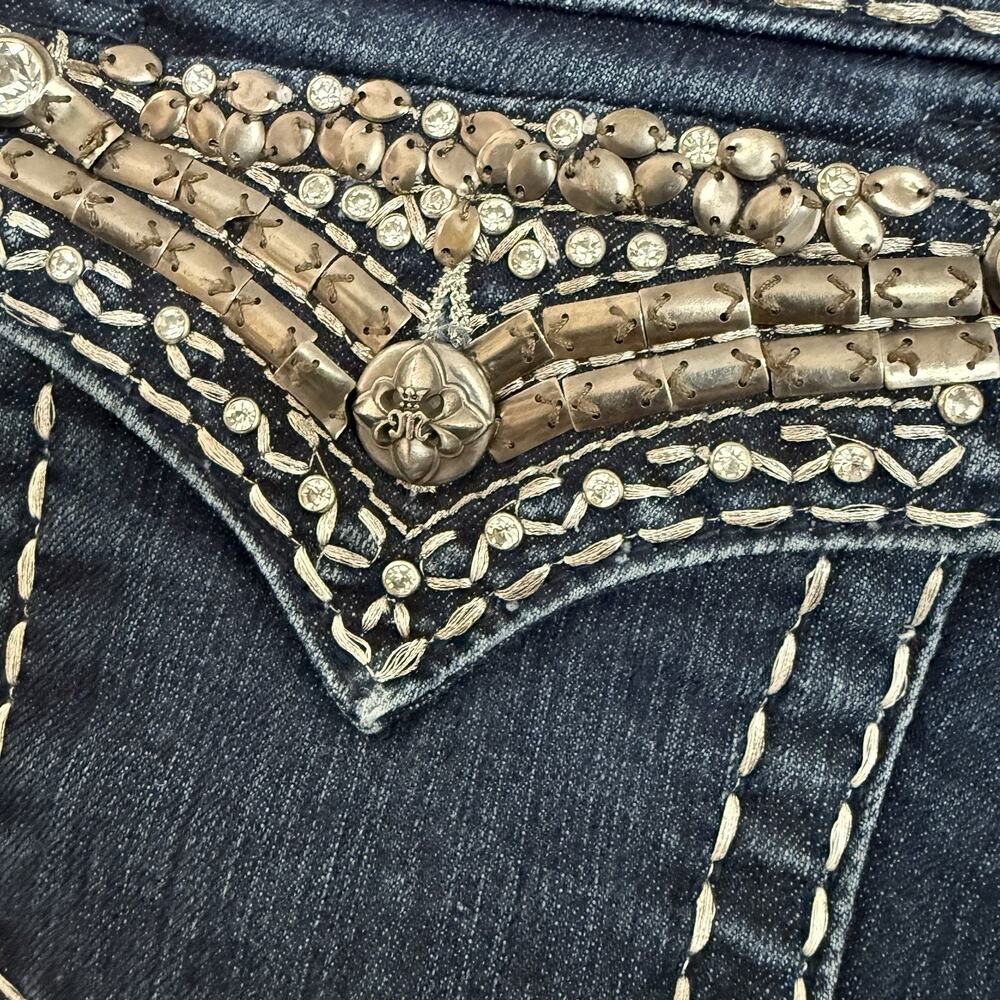 Miss Me Women's Dark Wash Low Rise Size 25 Straight Cut Flap Pocket Jeans Bling - Picture 6 of 13